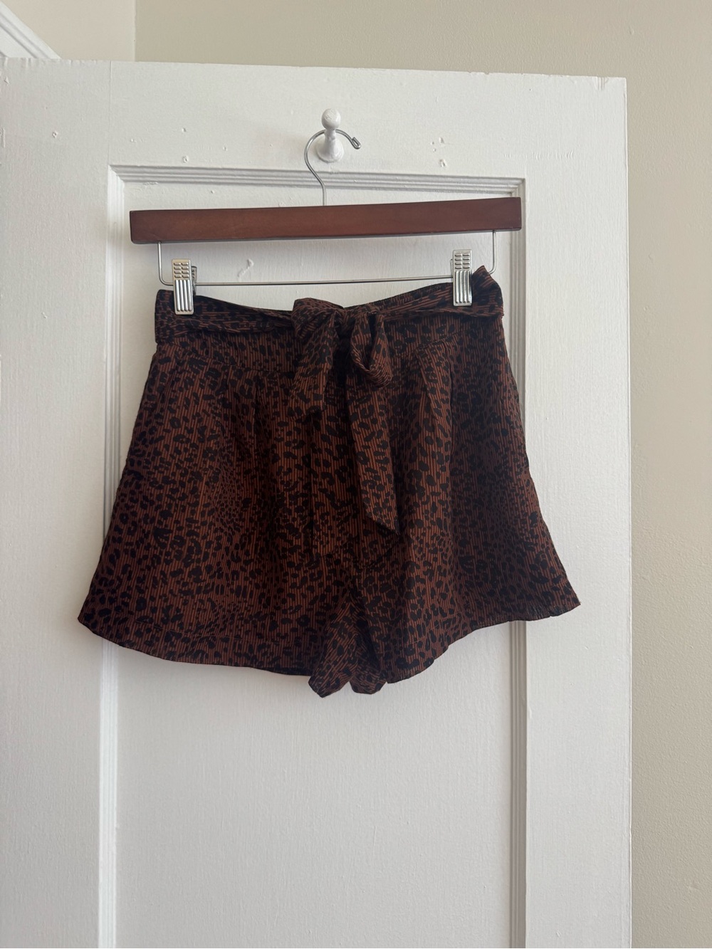 MAJORELLE Brown Leopard-Print High Waist Tie Shorts